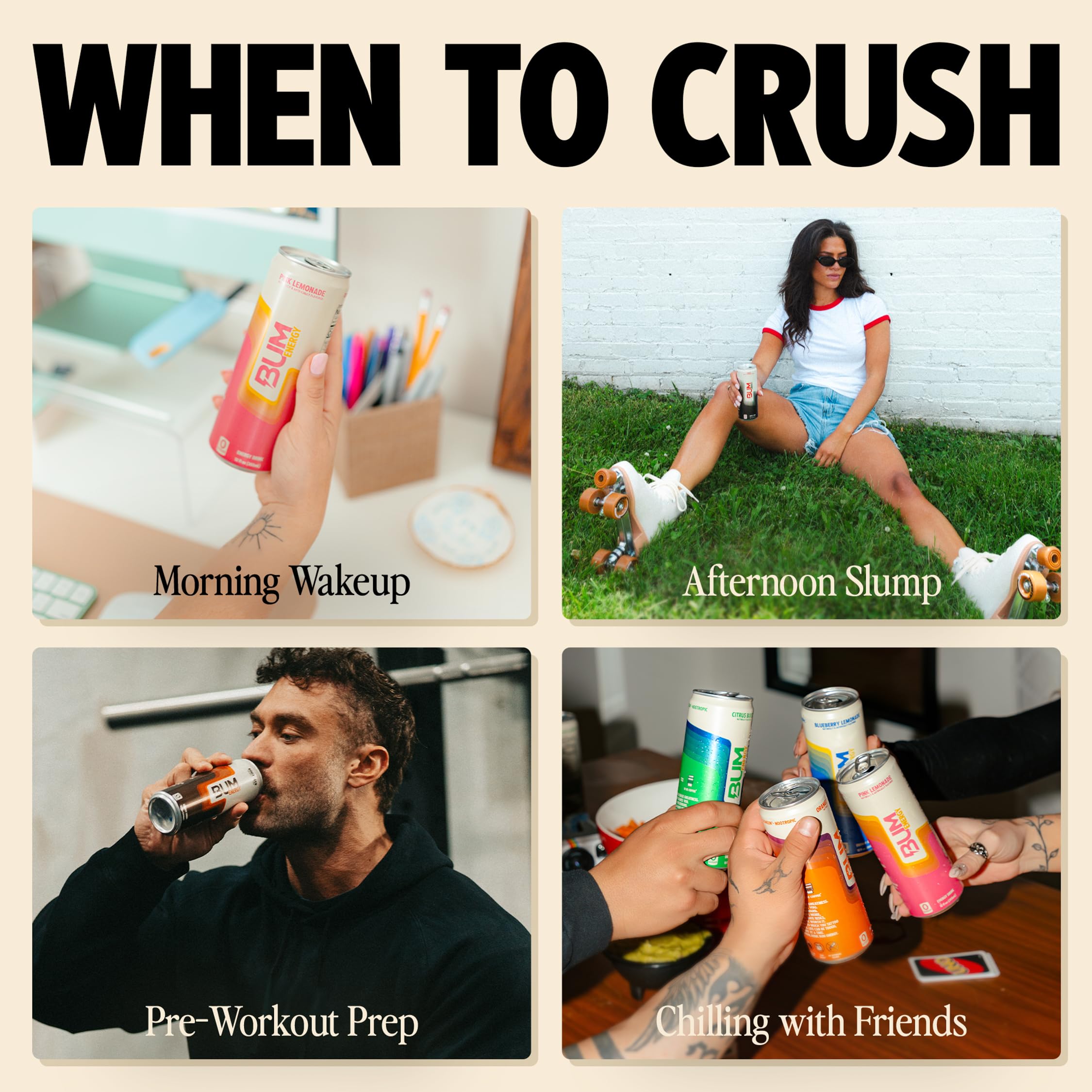 BUM Energy Peach Mango served over ice for a refreshing moment.