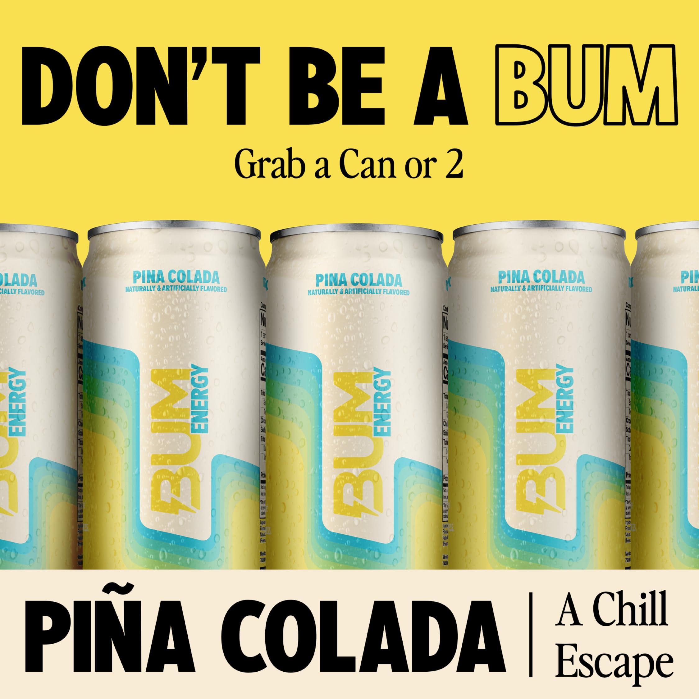 Bum Energy Pina Colada label closeup features Cognizin for brain boost