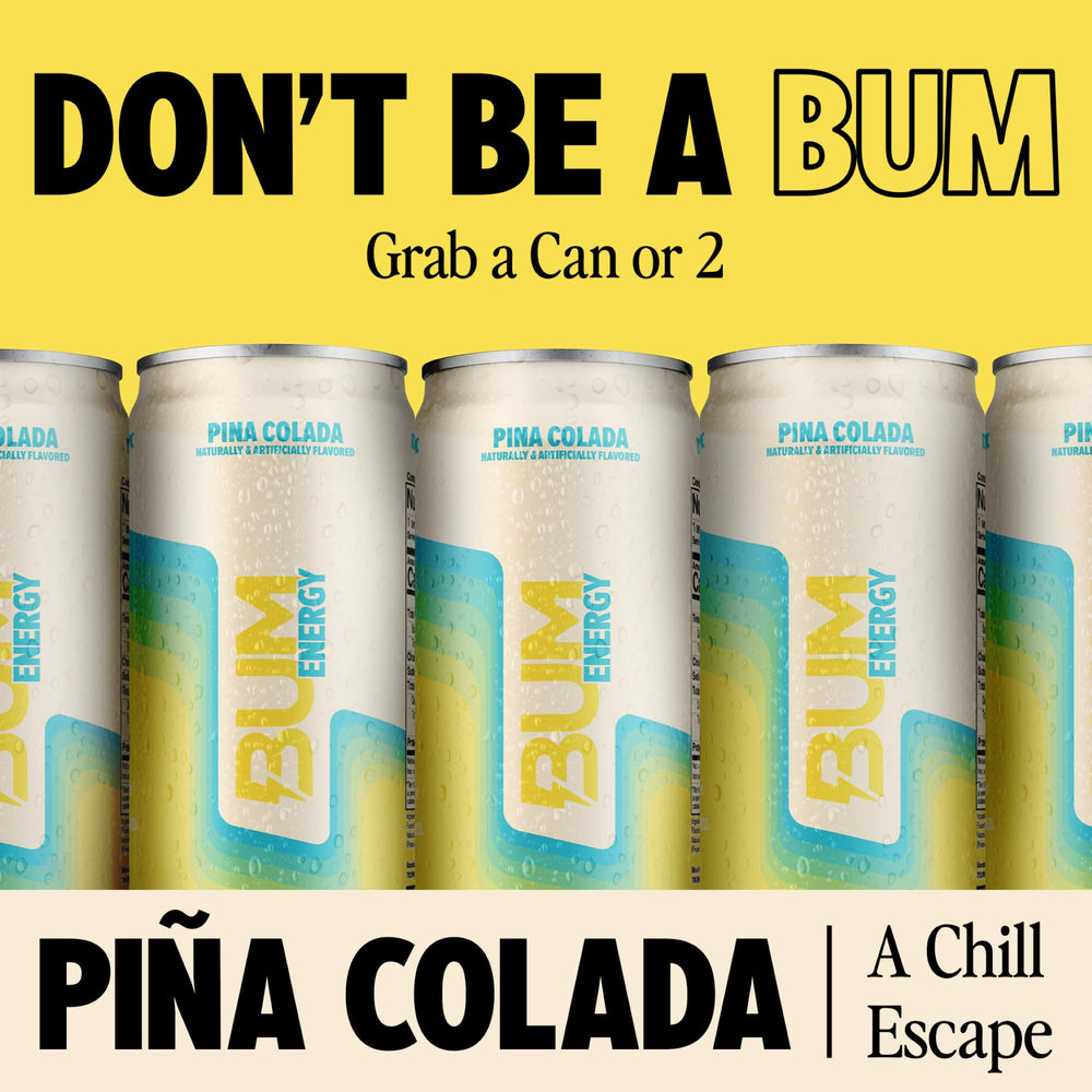 Bum Energy Pina Colada label closeup features Cognizin for brain boost
