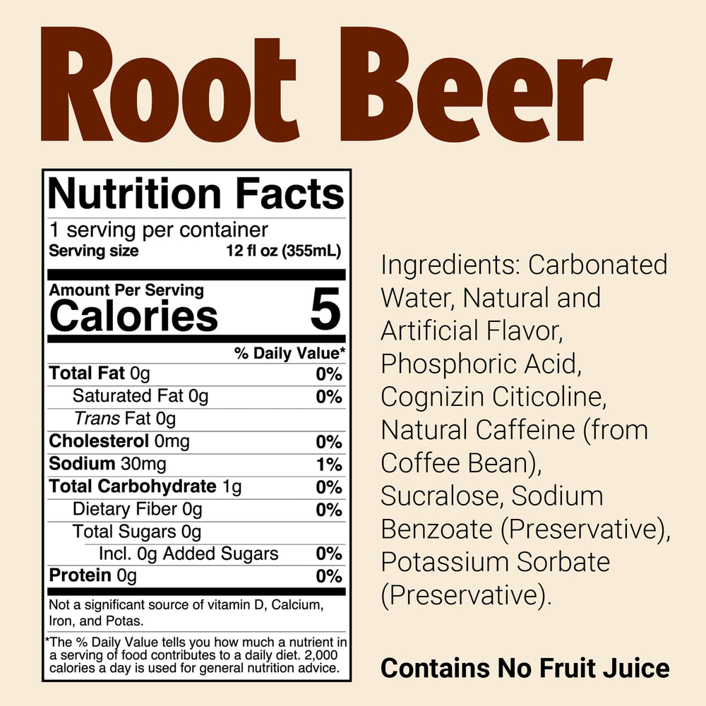 Bum Energy Root Beer can side view, portable energy for study and workouts