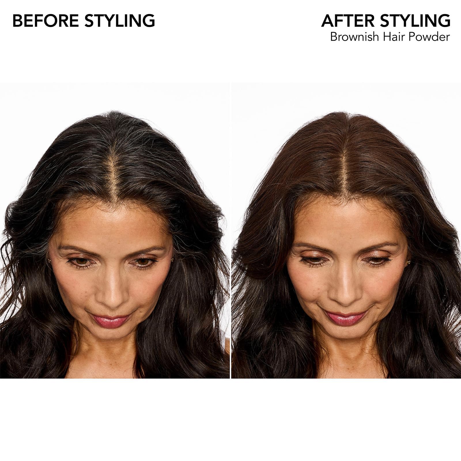 Bumble and bumble tinted powder close-up highlights oil absorption for refreshed hair.
