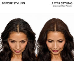 Bumble and bumble tinted powder close-up highlights oil absorption for refreshed hair.