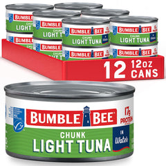 Bumble Bee Chunk Light Tuna in Water can label showcases quality and sustainability.