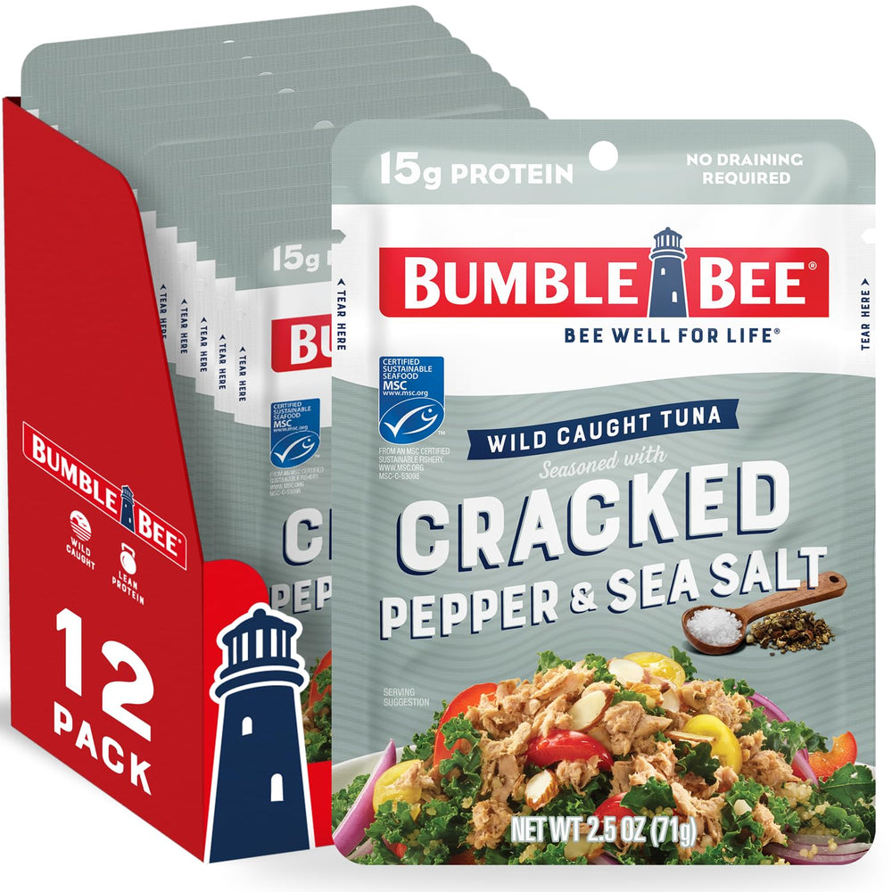 Bumble Bee cracked pepper sea salt tuna pouch front label in view