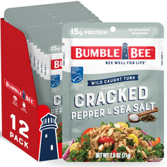 Bumble Bee cracked pepper sea salt tuna pouch front label in view