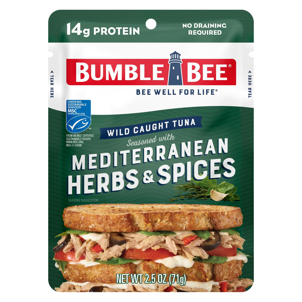 Bumble Bee Mediterranean herbs tuna pouch ready to eat for a quick meal