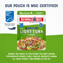 Bumble Bee tuna provides 16g protein per pouch for meals.