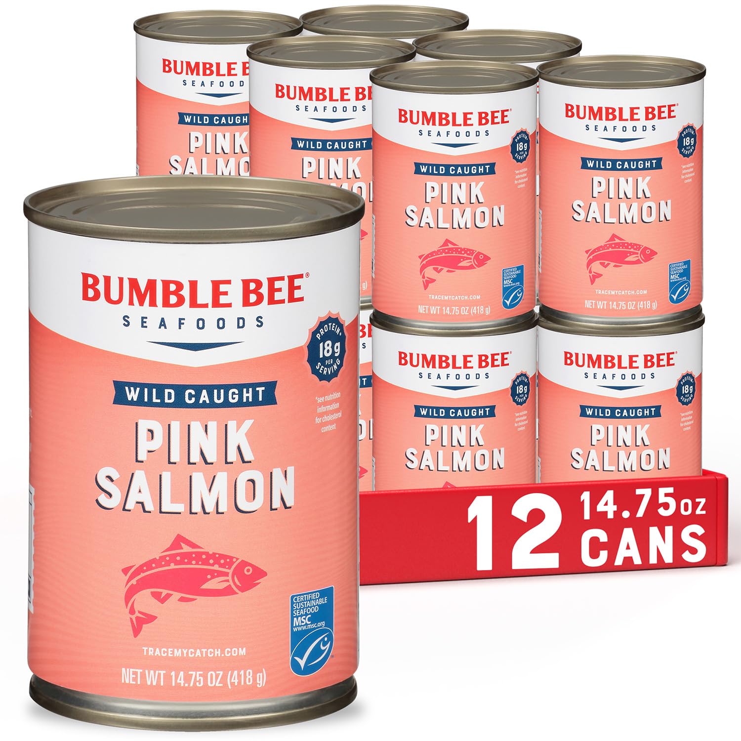 Bumble Bee pink salmon cans top view: a versatile protein for quick meals.