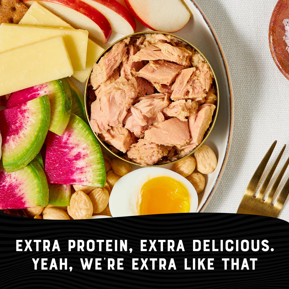 Nutrition label for Bumble Bee Prime albacore in water highlighting protein