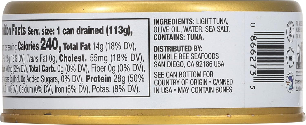 Bumble Bee Prime Tonno tuna flakes close-up, high-quality yellowfin texture.