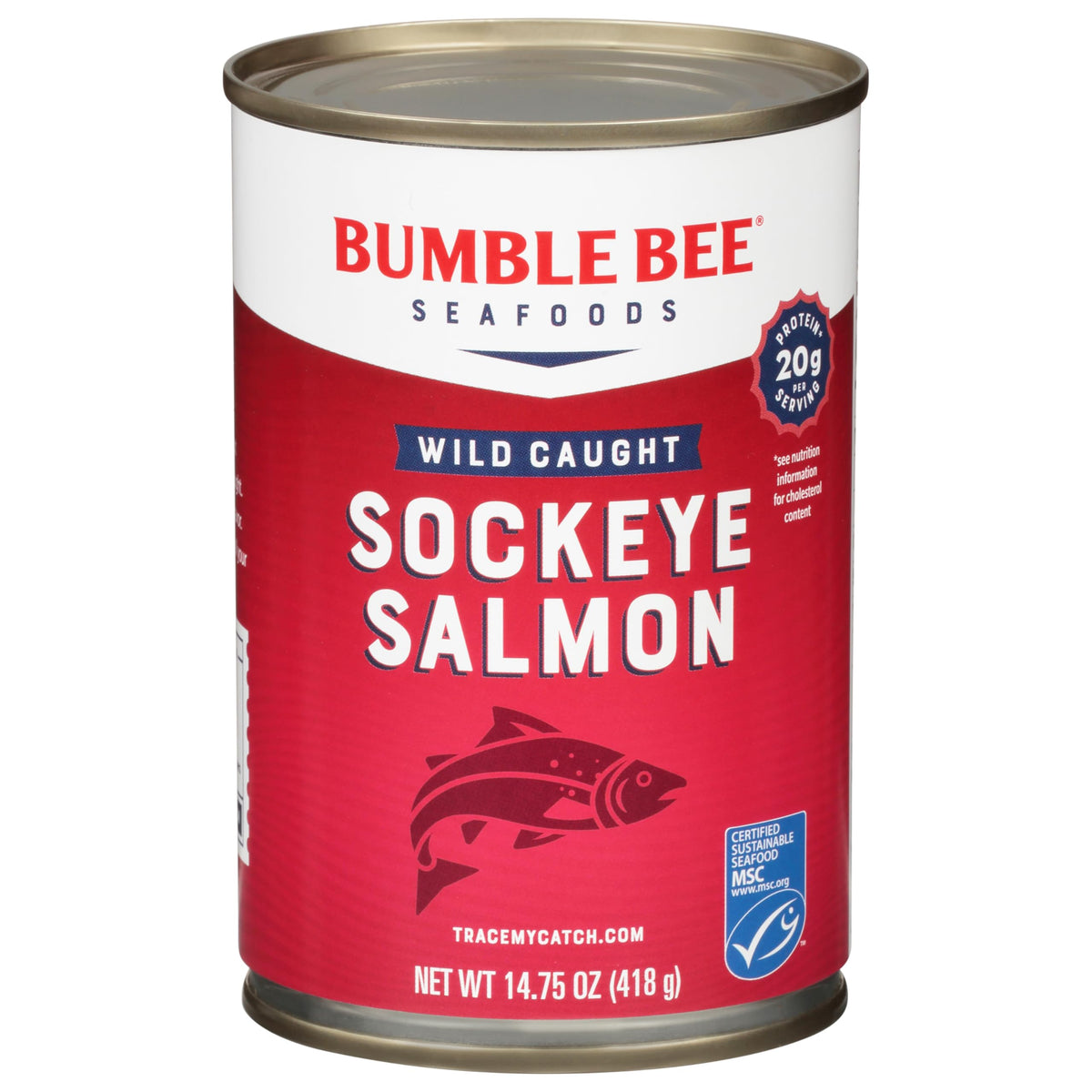 Bumble Bee Red Sockeye Salmon can closeup highlighting premium wild-caught quality for quick meals.