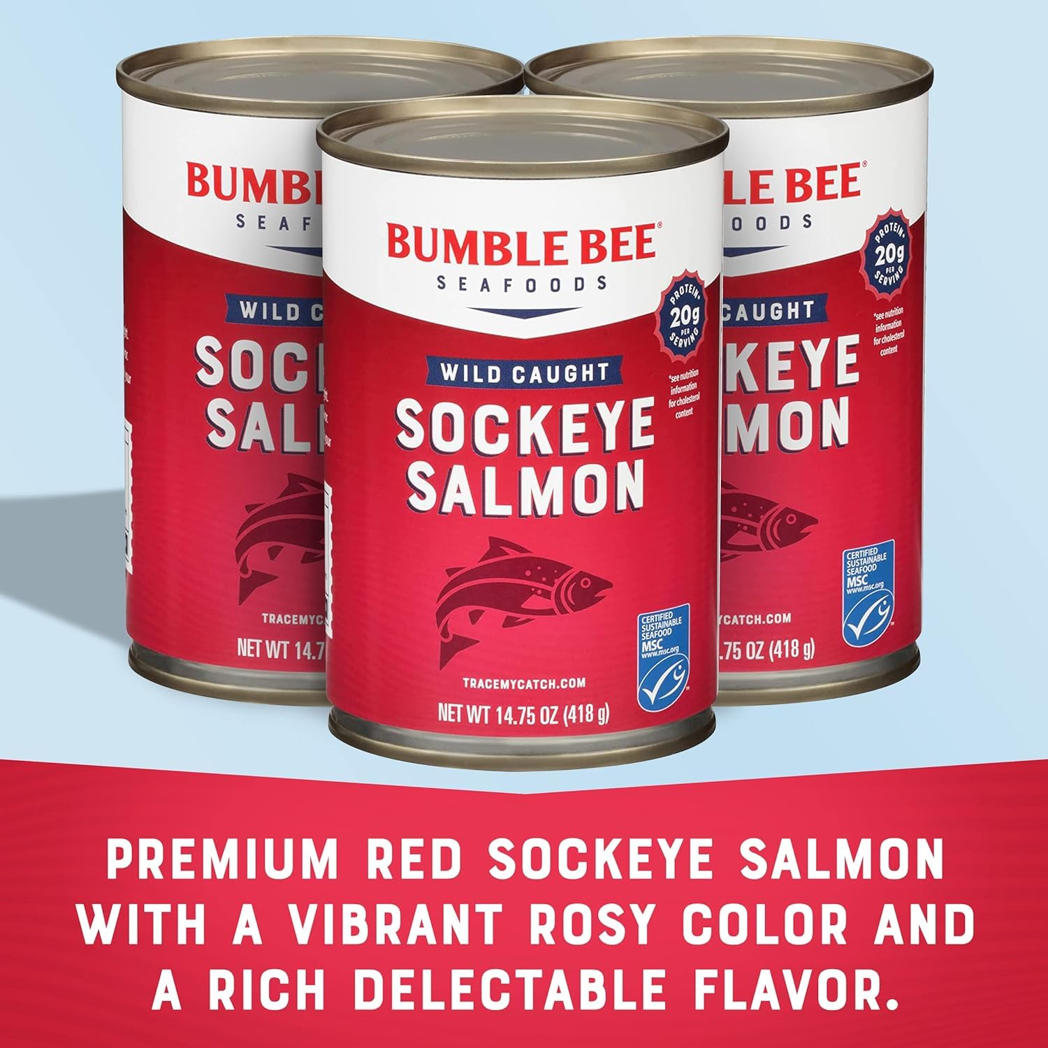 Bumble Bee Red Sockeye Salmon serving bowl shows a nutritious meal idea with vibrant color.