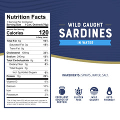 Close-up of a Bumble Bee Sardines in Water can highlights clean ingredients.