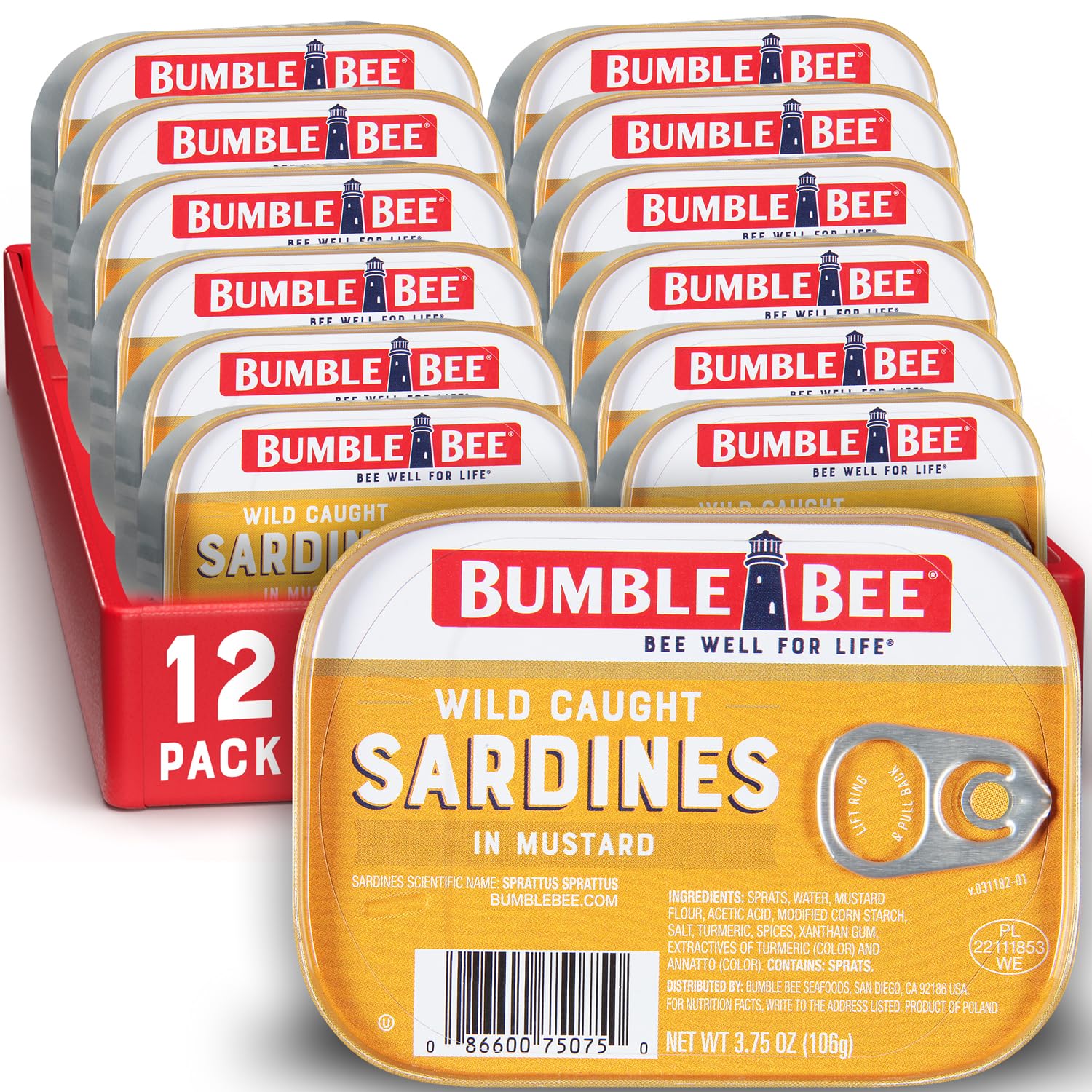 Bumble Bee sardines in mustard sauce can for quick protein snack.