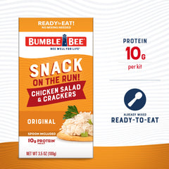 Bumble Bee Snack On The Run with spoon beside crackers for convenient eating.