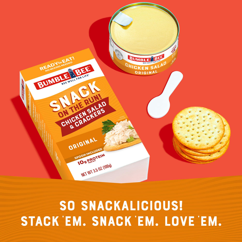 Ready-to-eat Bumble Bee kit with chicken salad and crackers.