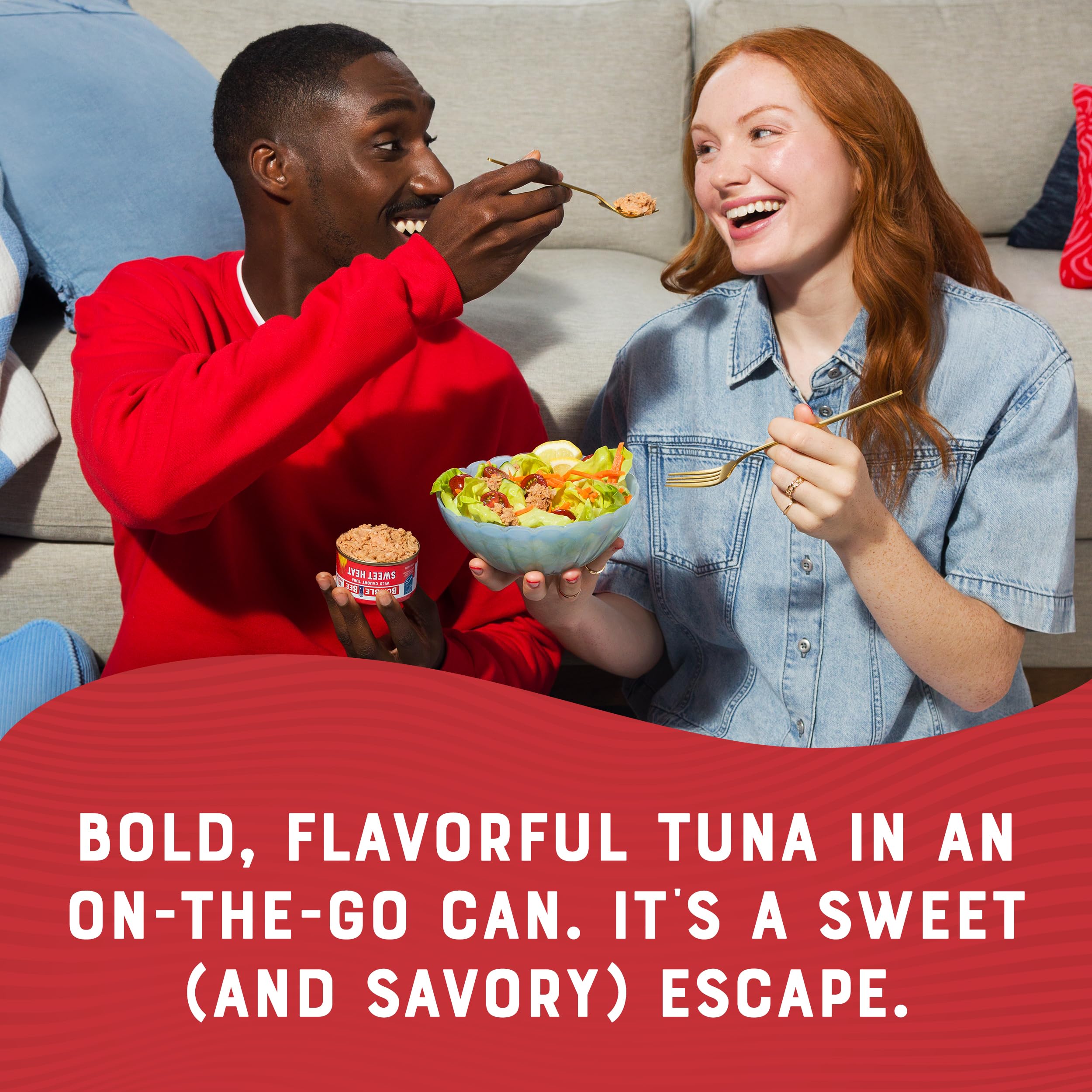 Bumble Bee Snackers Sweet Heat tuna paired with salad for a nutritious meal.