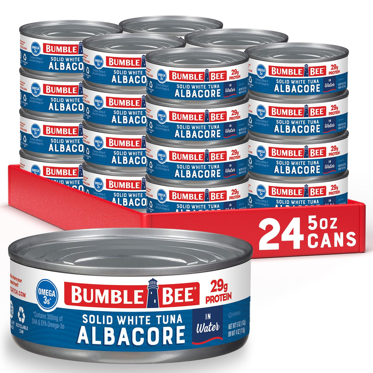 Bumble Bee solid white albacore tuna in water can, ideal for salads and wraps.