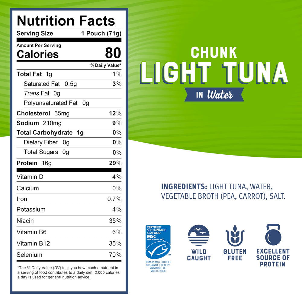 Bumble Bee in-water tuna 2.5 oz pouch, ideal for lunches.