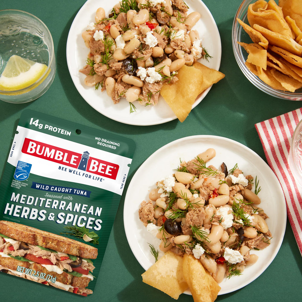 Bumble Bee tuna pouch showcasing 14g protein per serving
