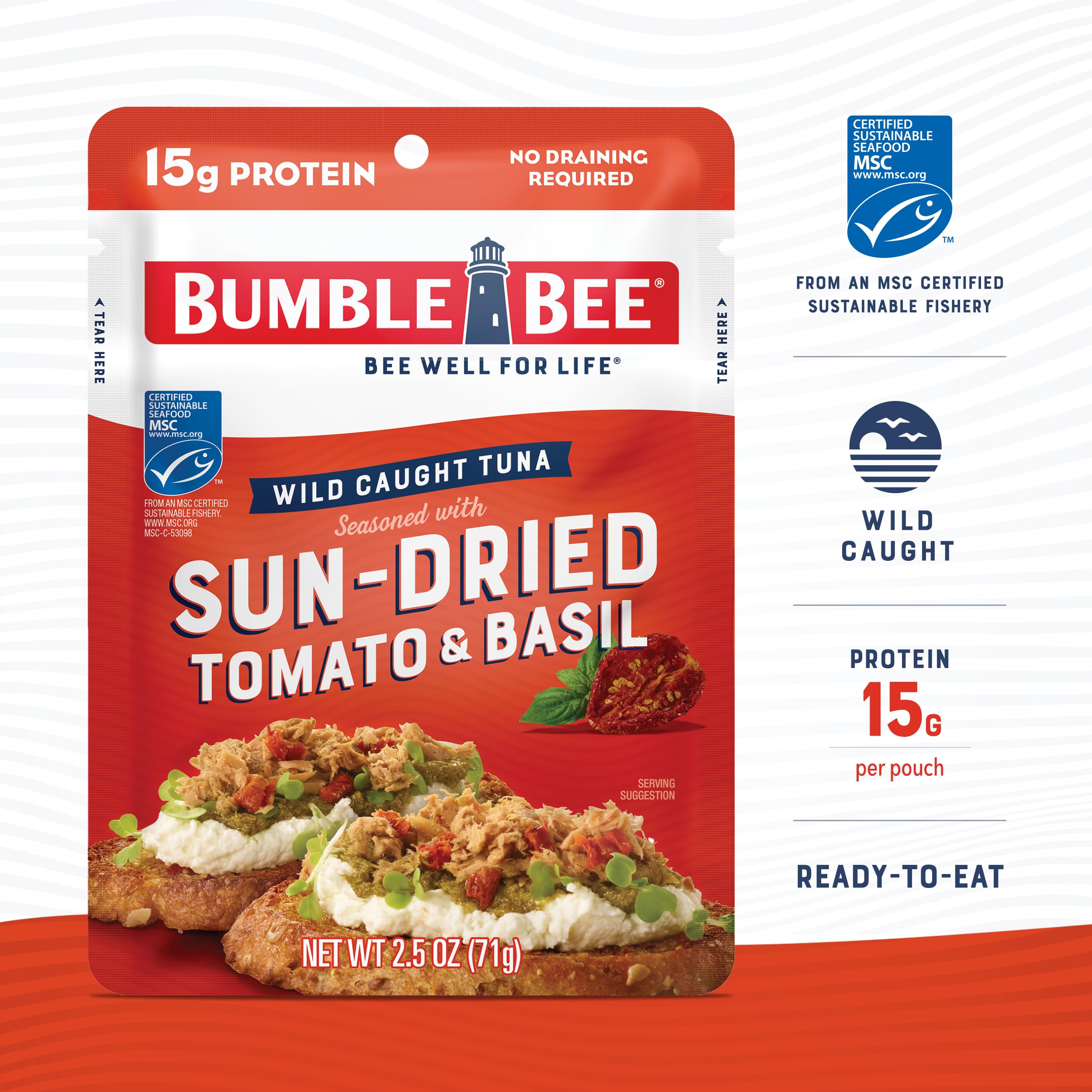 Bumble Bee tuna pouch open, showcasing easy access for a quick meal.