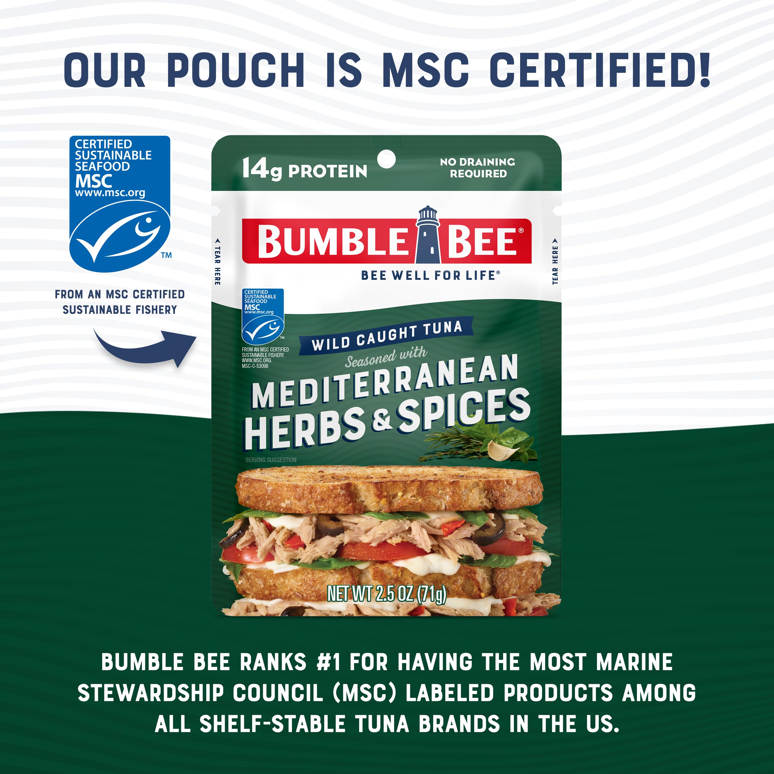 Bumble Bee tuna pouch topping a fresh salad for added protein