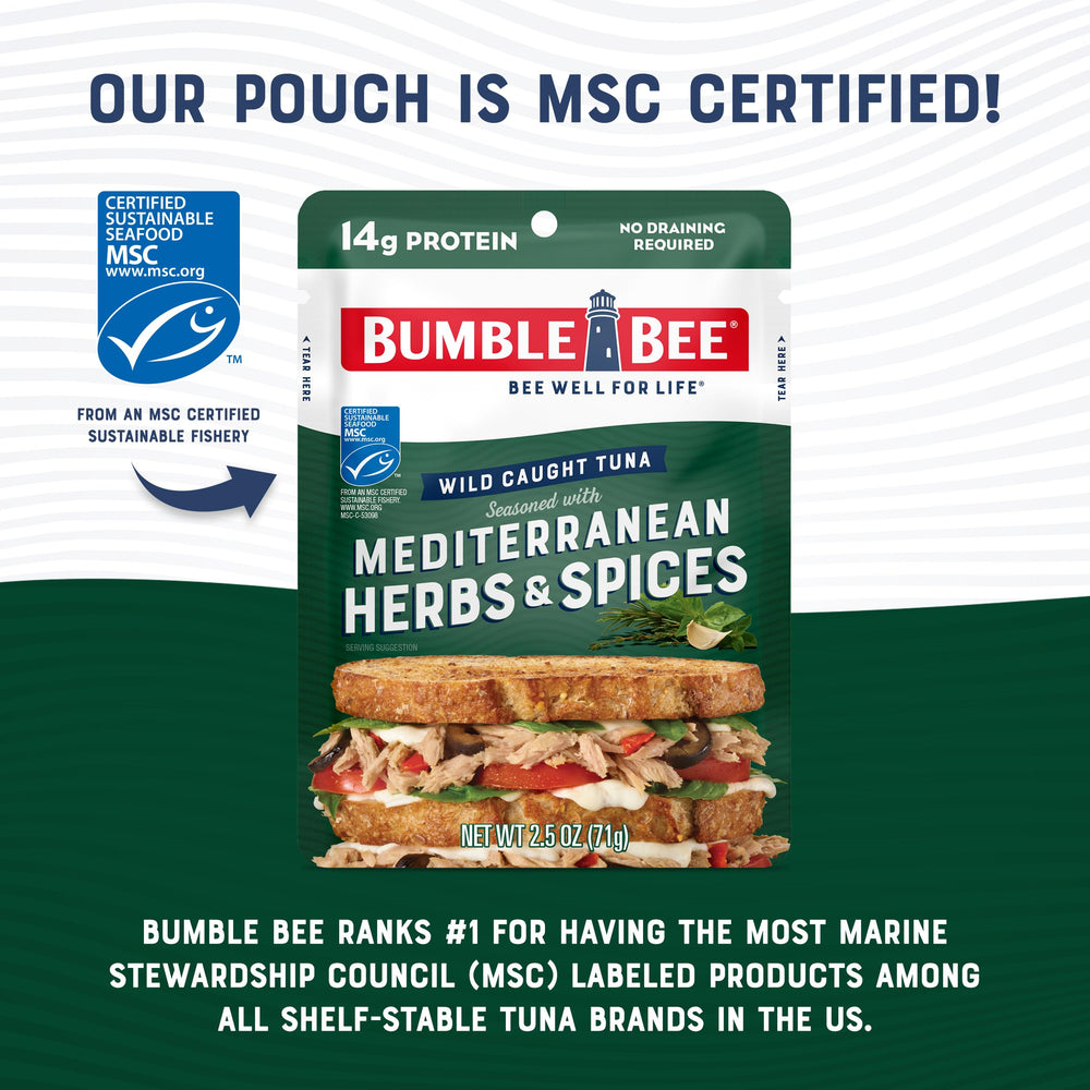 Bumble Bee tuna pouch topping a fresh salad for added protein