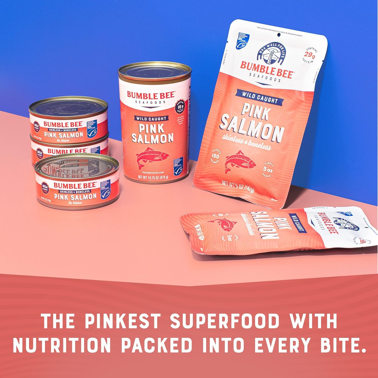 Bumble Bee wild caught salmon snack, ideal protein boost.