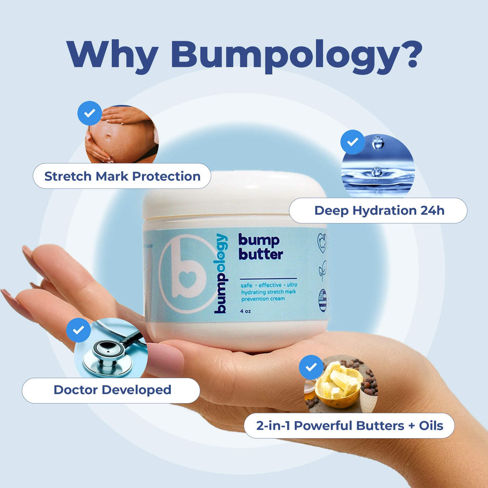 Bumpology Bump Butter ingredient label shows fragrance-free, safe formula
