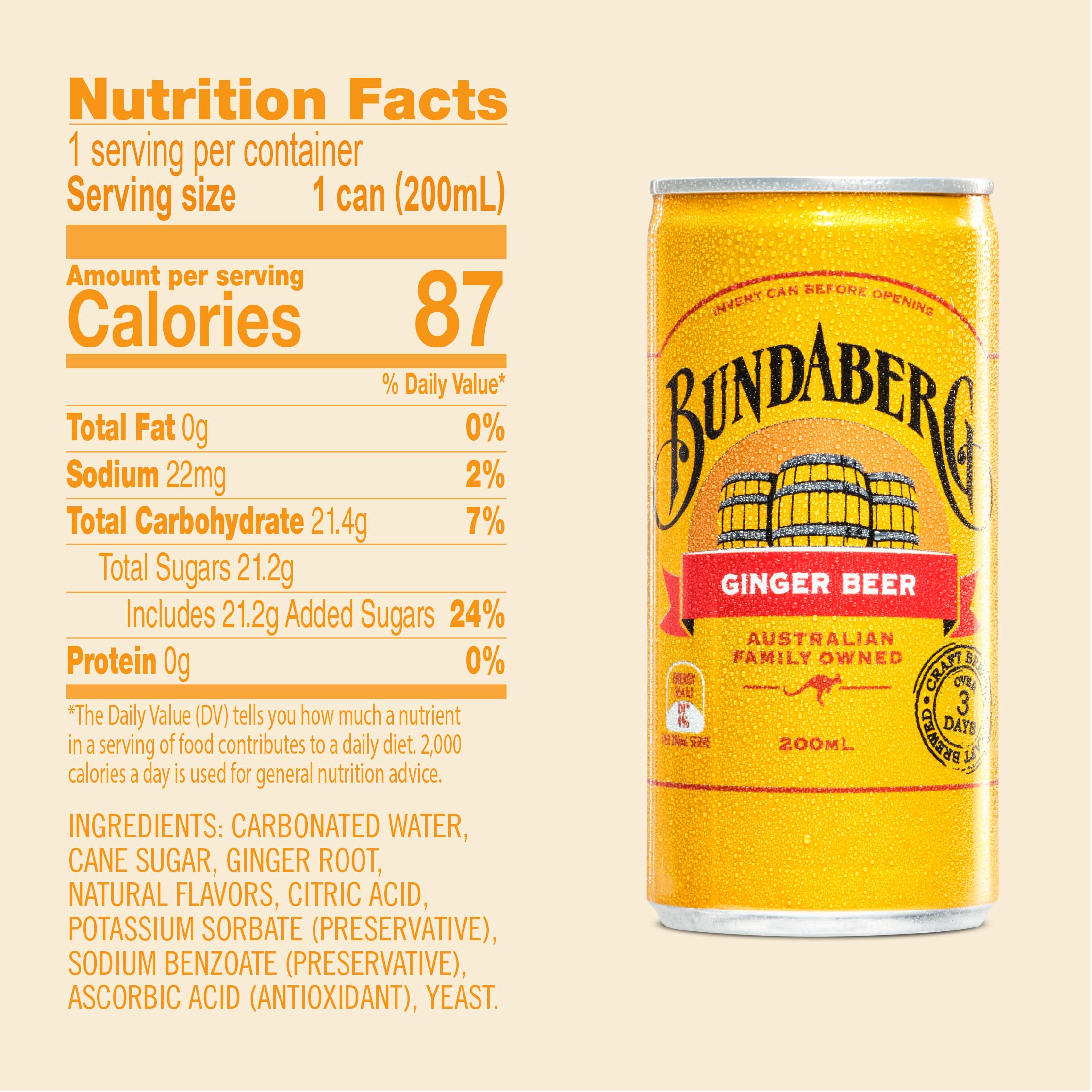Bundaberg Ginger Beer can side view, ideal for sharing