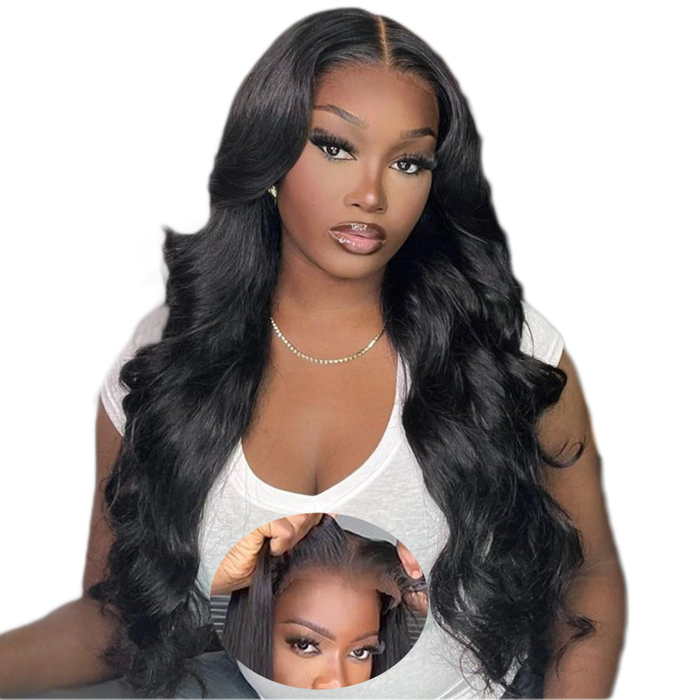 bunGiol 5x5 glueless wig with 24-inch body wave lace front for natural volume.