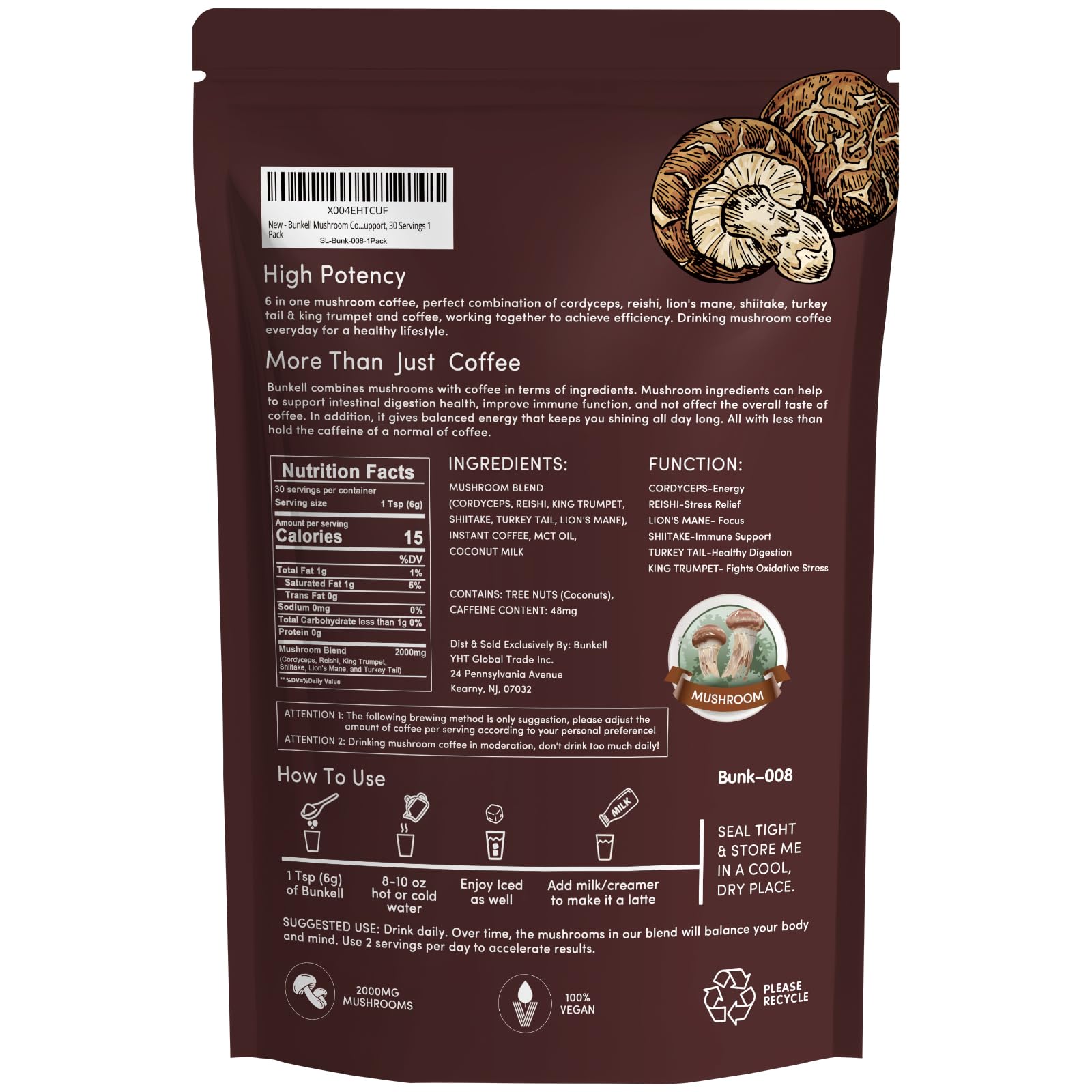 Bunkell Mushroom Coffee retail packaging ready for shelves