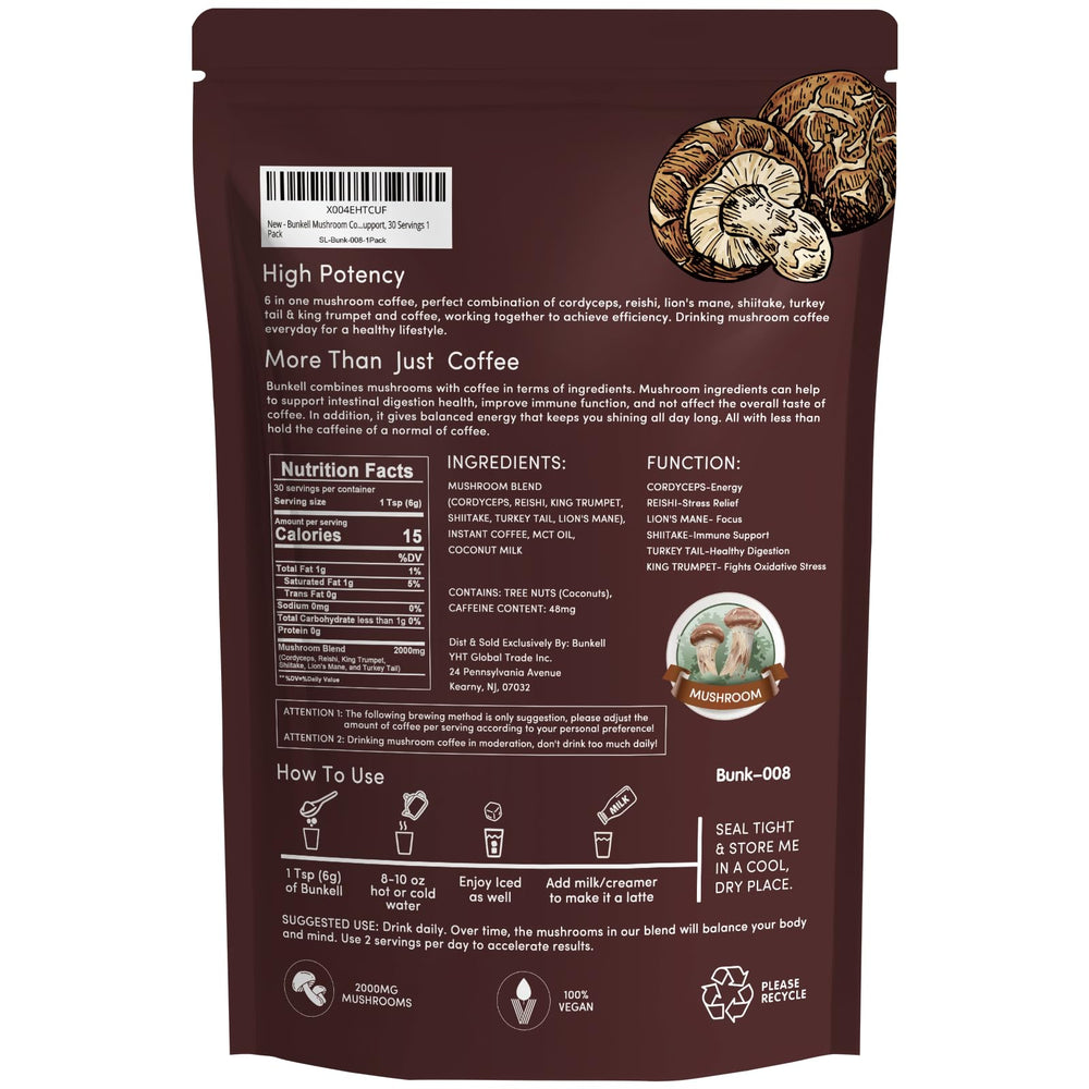 Bunkell Mushroom Coffee retail packaging ready for shelves