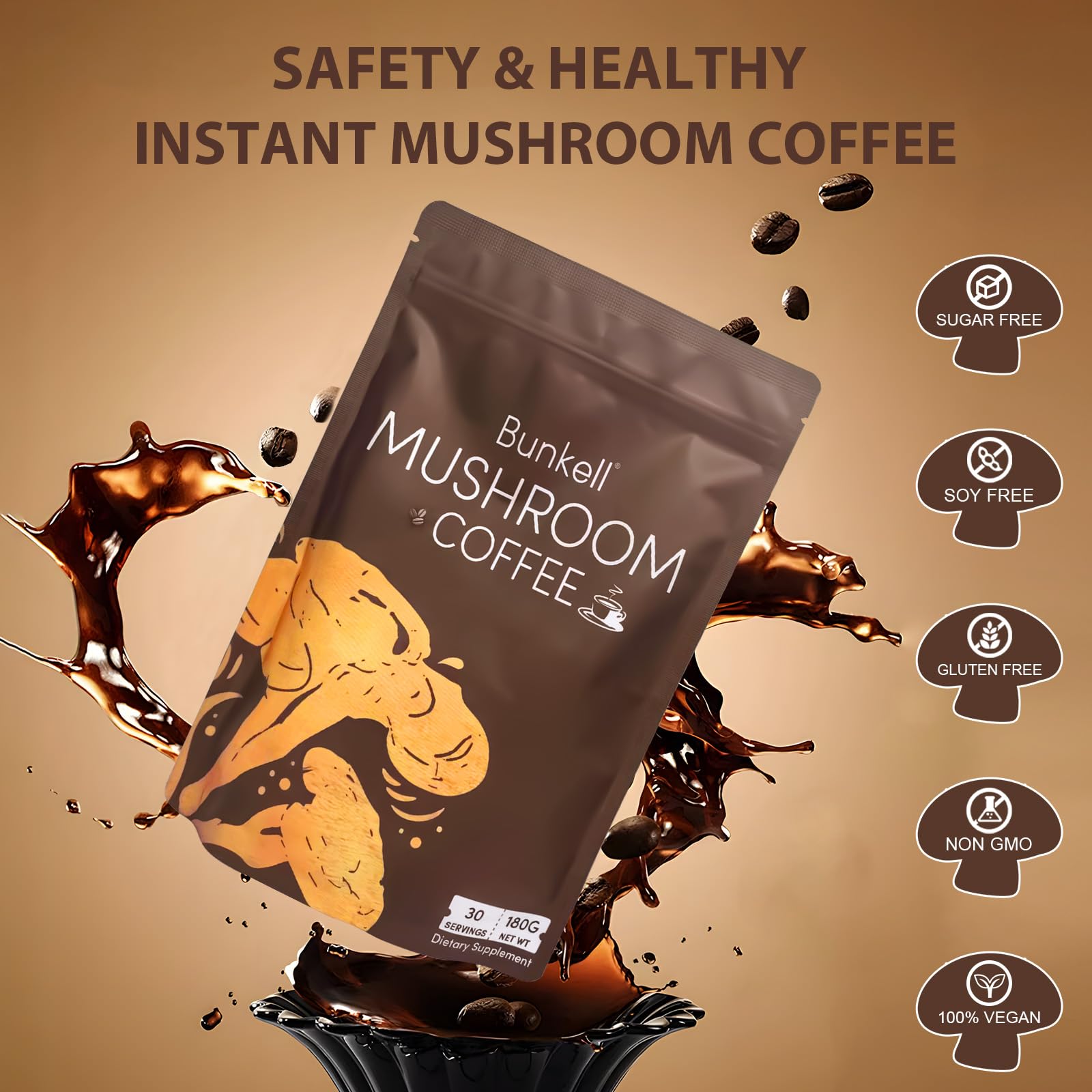 Bunkell Mushroom Coffee steaming cup with inviting aroma