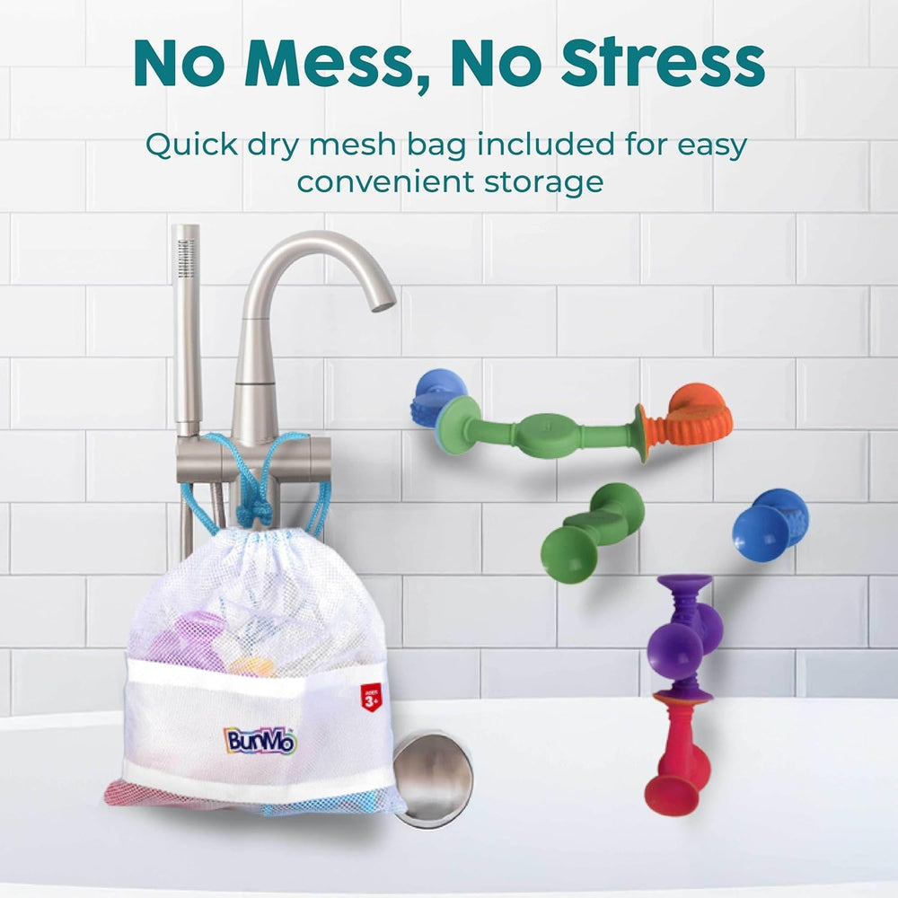 BUNMO bath-time sensory toy with bright colors for curious toddlers.