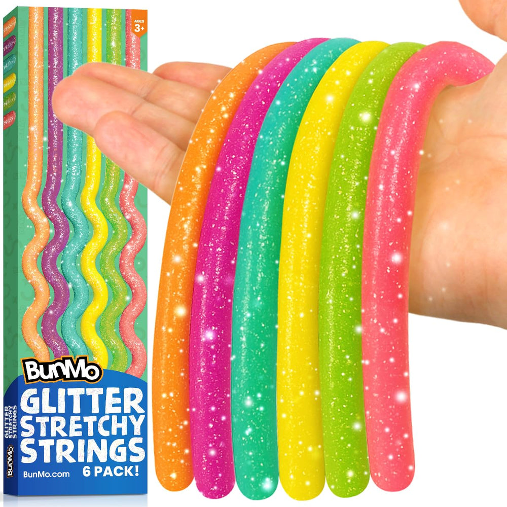 BUNMO glitter stretchy strings packaging close-up for Easter gifting and visual appeal.