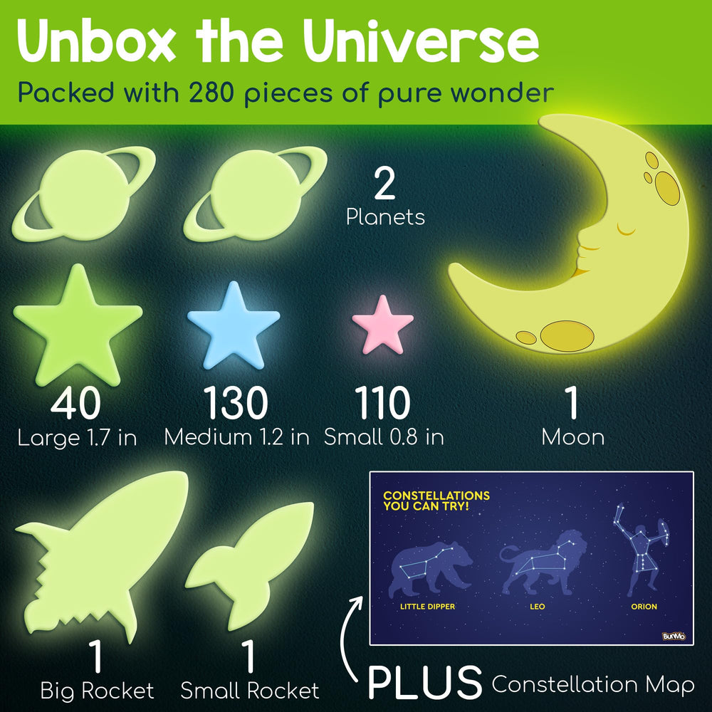 BUNMO Long-lasting glow-in-the-dark stars charge under light