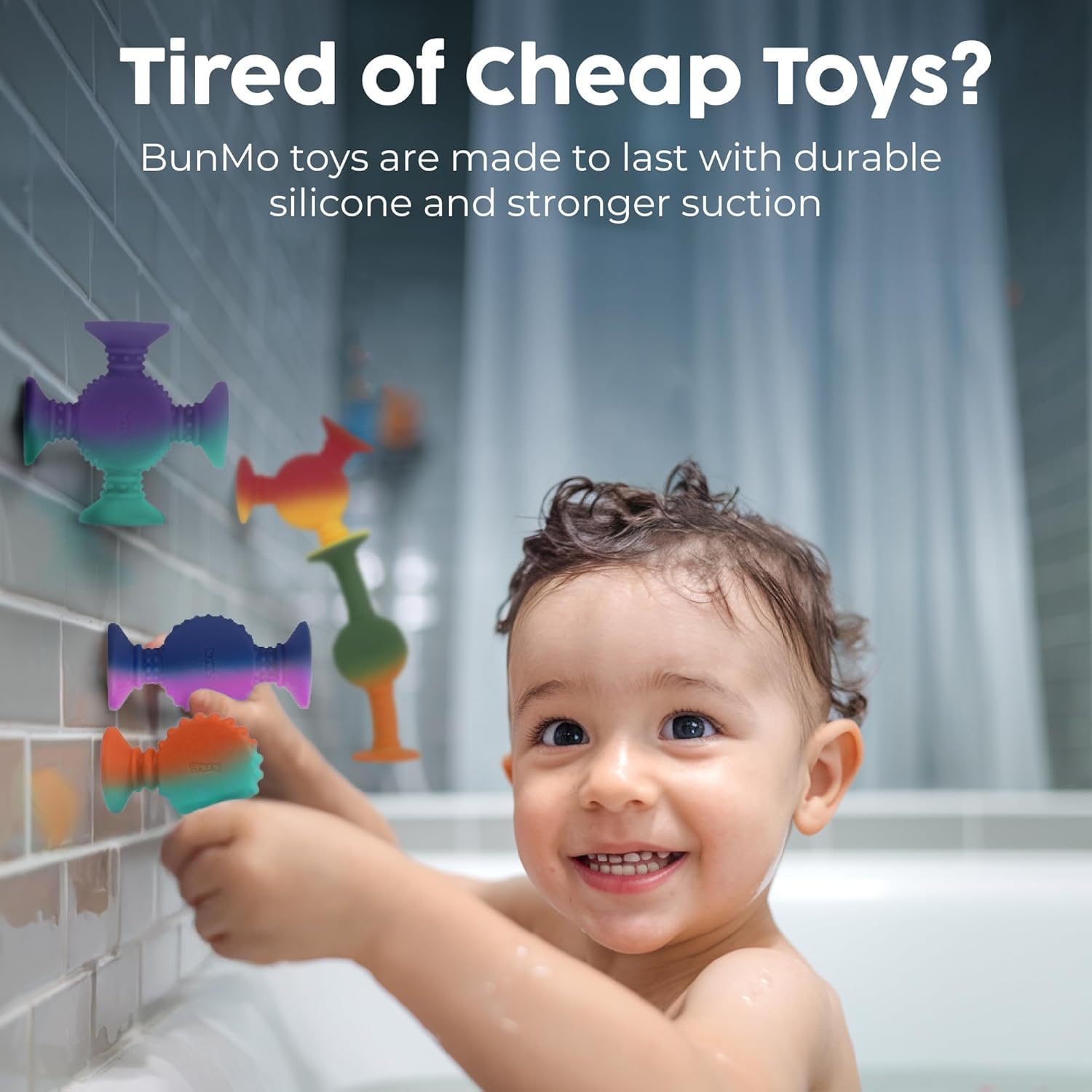 BUNMO textured silicone bath toy is easy to grip during bath time.