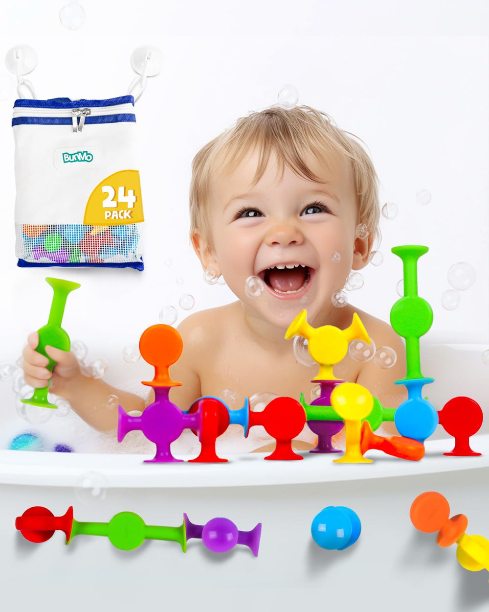 BUNMO Toddler Easter Basket Stuffer bath toys with suction grip for tub walls