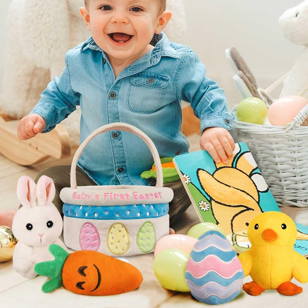 Bunny Chorus Baby's First Easter basket set provides a reusable keepsake.