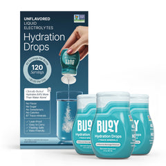 Buoy Electrolyte Drops bottle highlights flavorless hydration with minerals