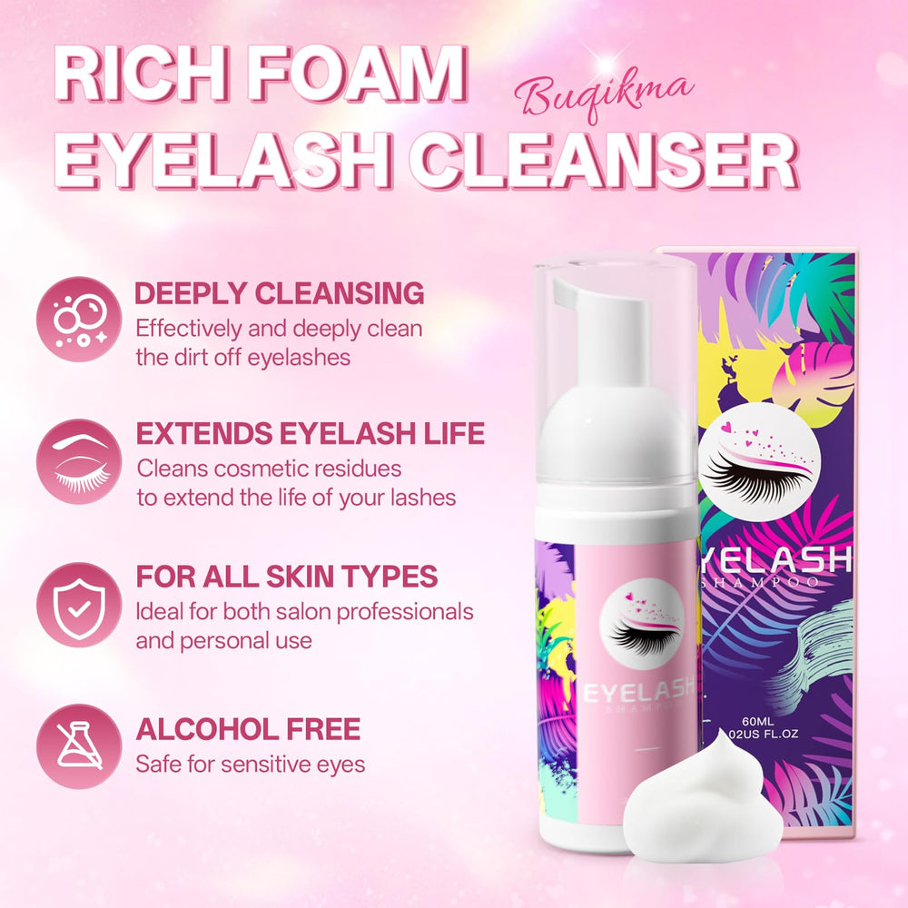Buqikma lash shampoo foam spreads evenly for a soft cleanse.