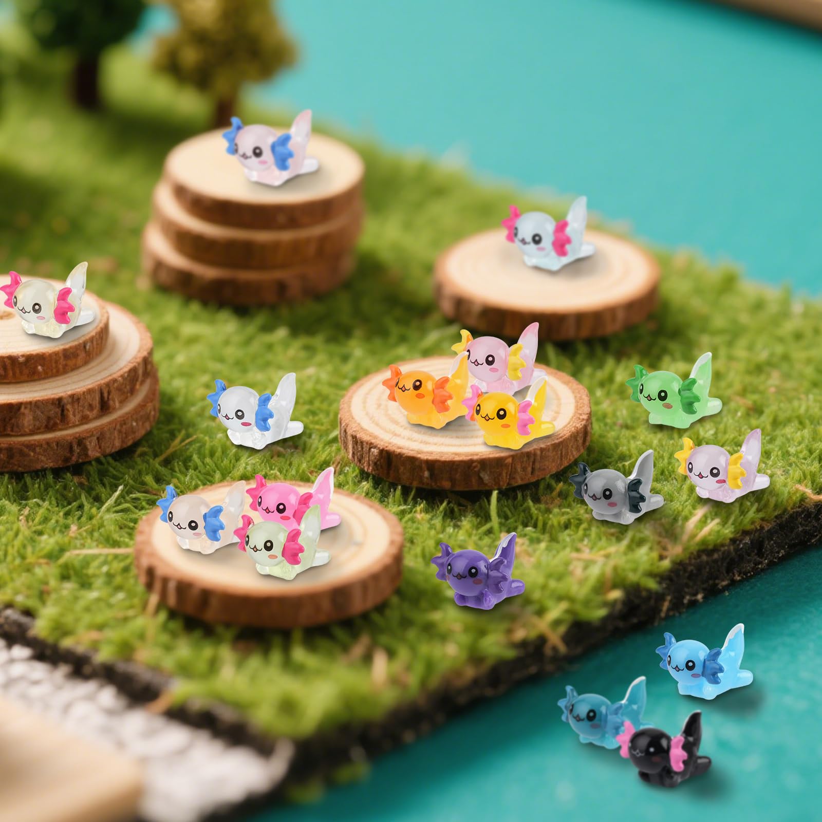 BuQiuRen axolotl figures as dollhouse and table decor accents.