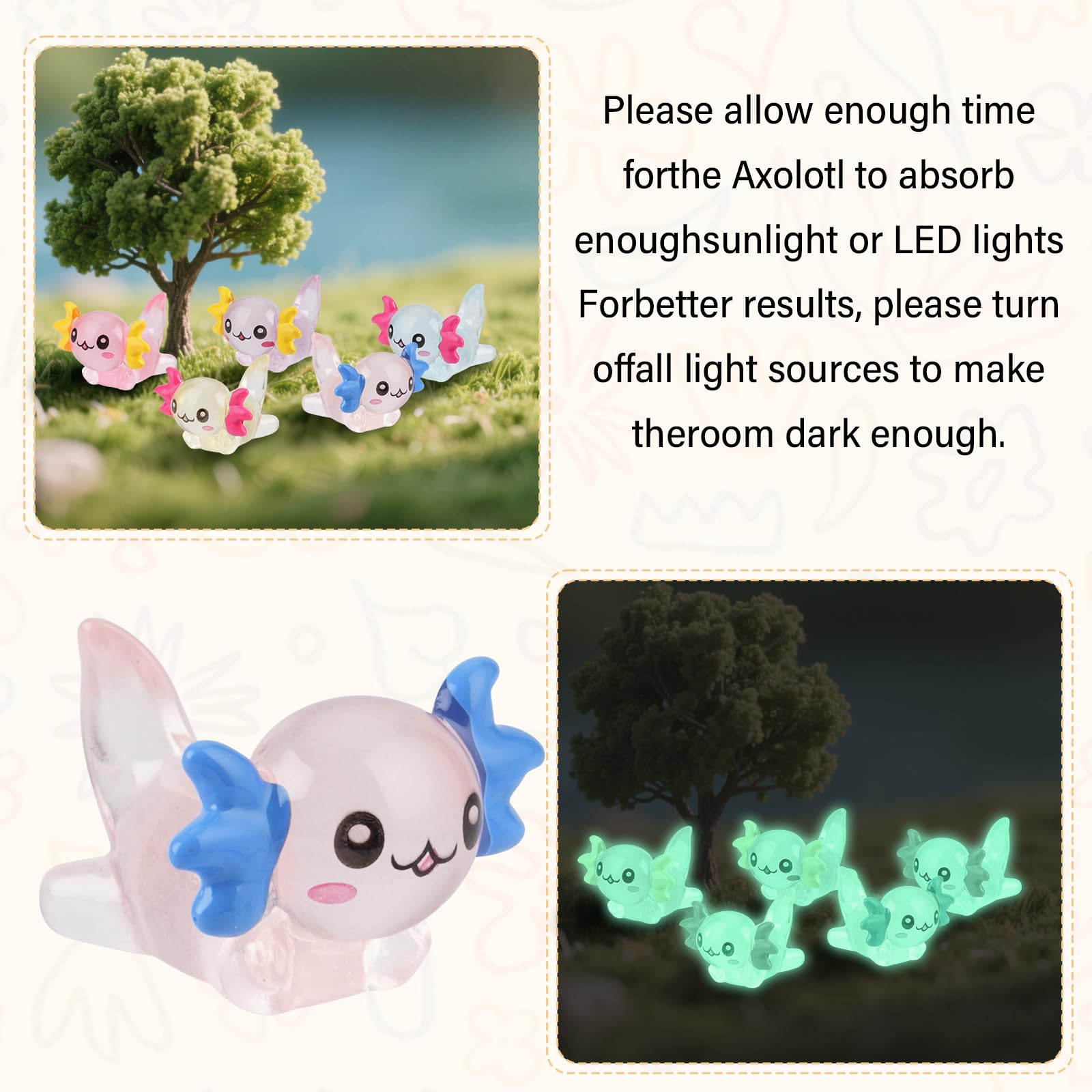 BuQiuRen resin axolotl miniatures for fairy garden landscapes.