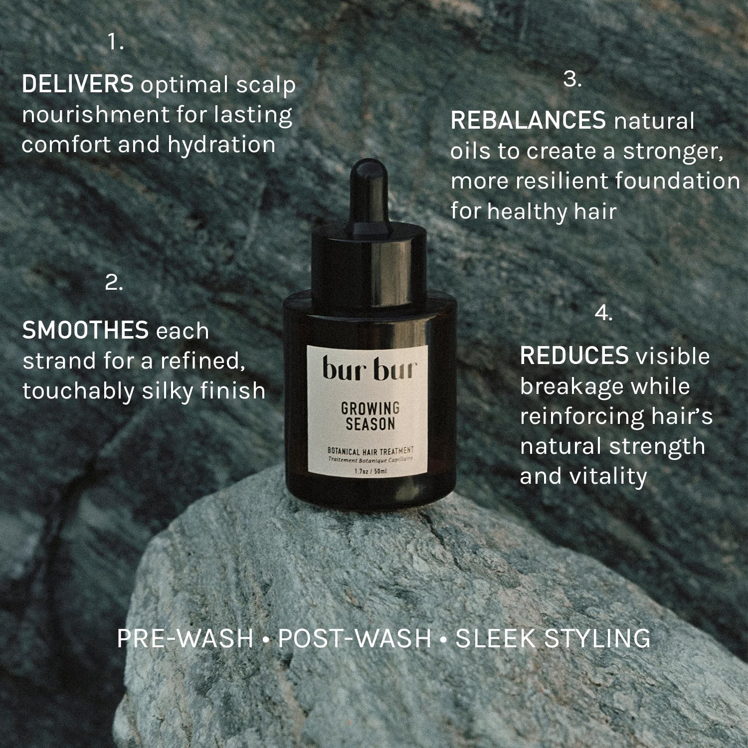 Bur Bur Growing Season oil on strands enhances shine and softness