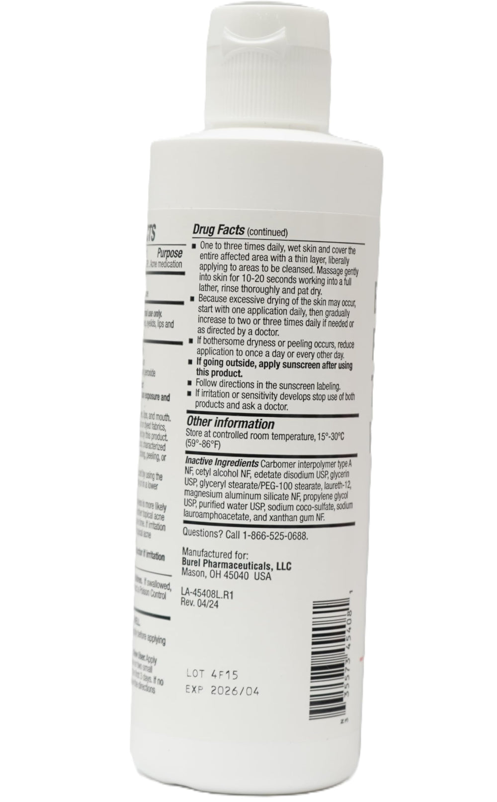 Burelpharma benzoyl peroxide wash skin close-up highlights soothing formula