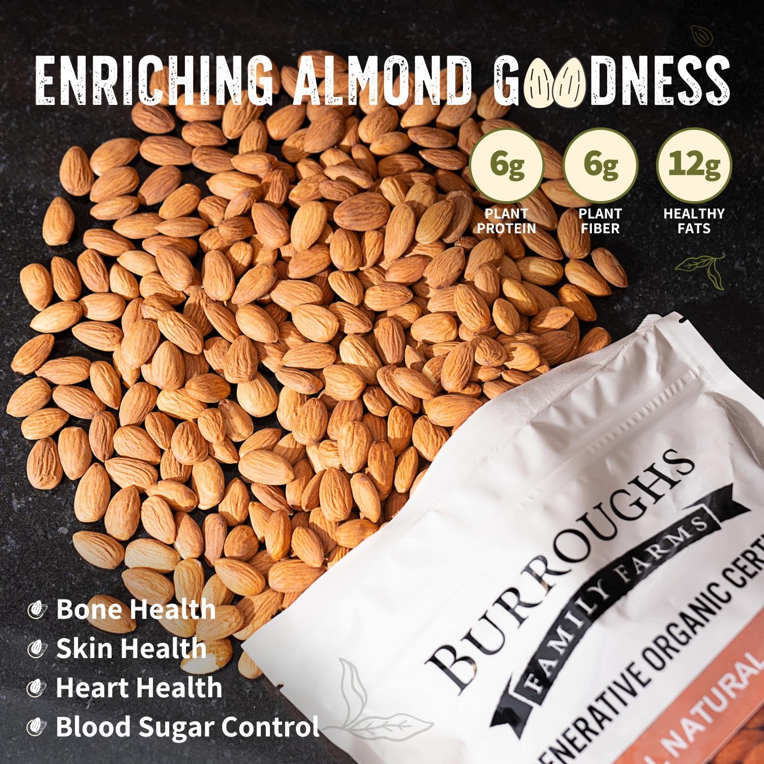 Burroughs Family Farms almonds for baking and cooking versatility.