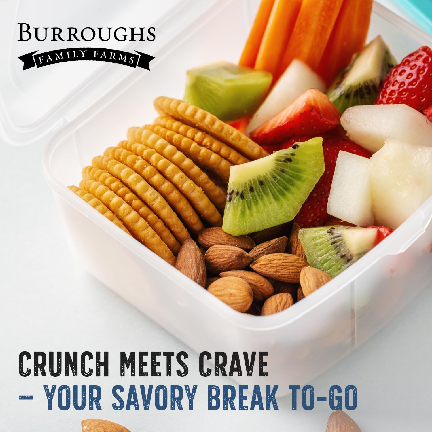 Burroughs Family Farms almonds on a plate — perfect salad topping and snack.