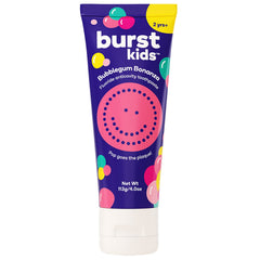 Burst Bubblegum Bonanza toothpaste tube front highlights a kid friendly fluoride formula.