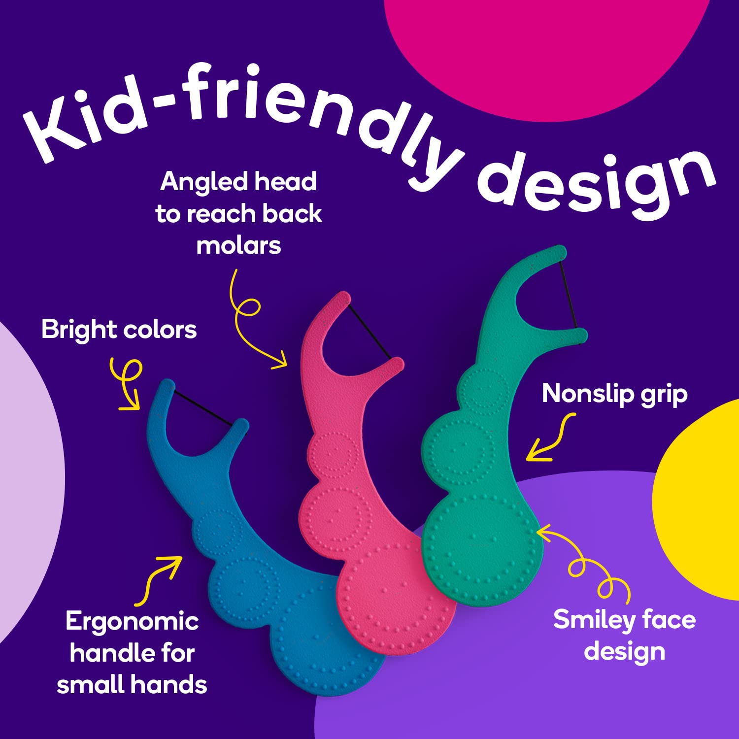 Burst Kids Flossers ergonomic handle enables comfortable, precise reach